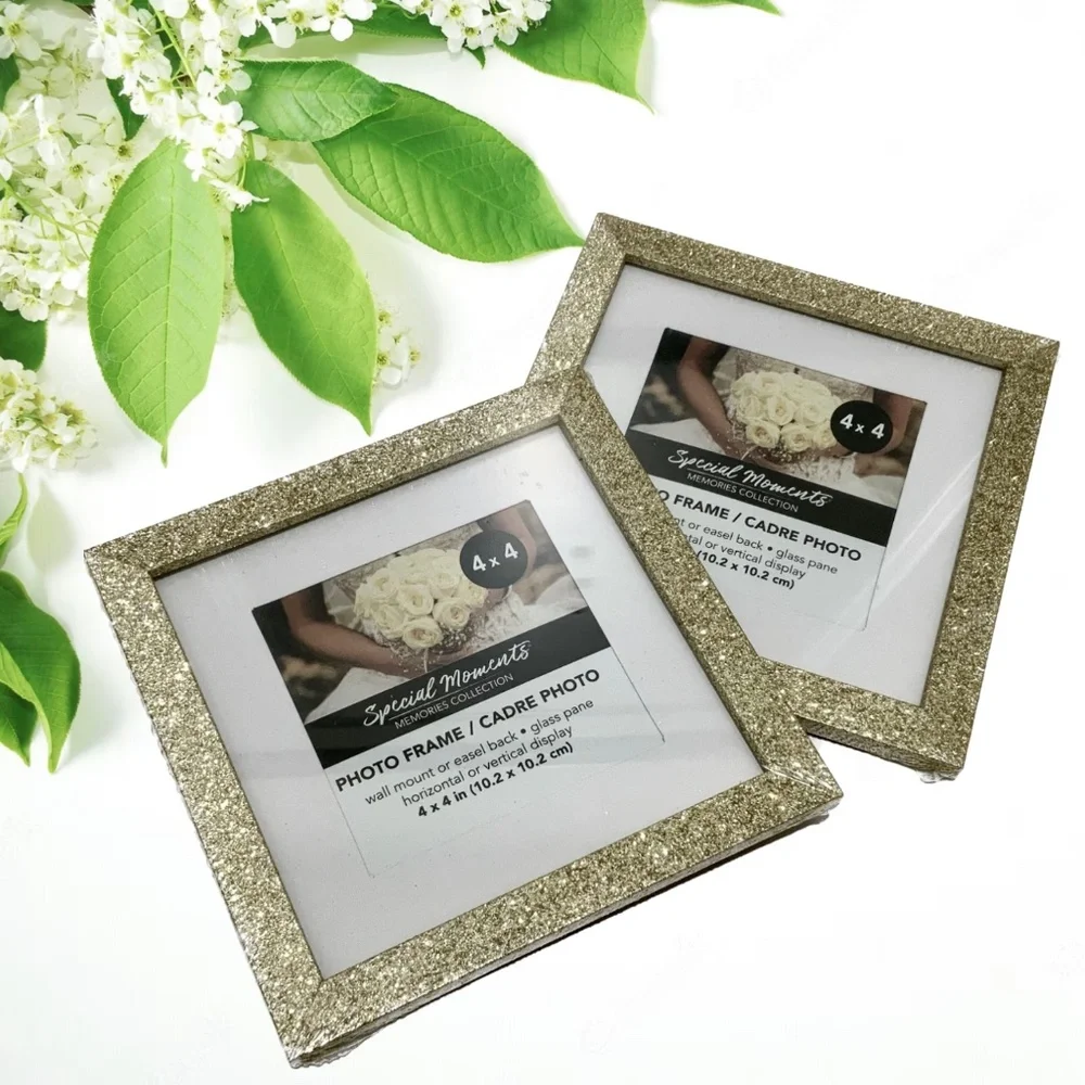 Set of 2  Picture Frames Gold Glitter Photo Frame with Mat Poster Frame